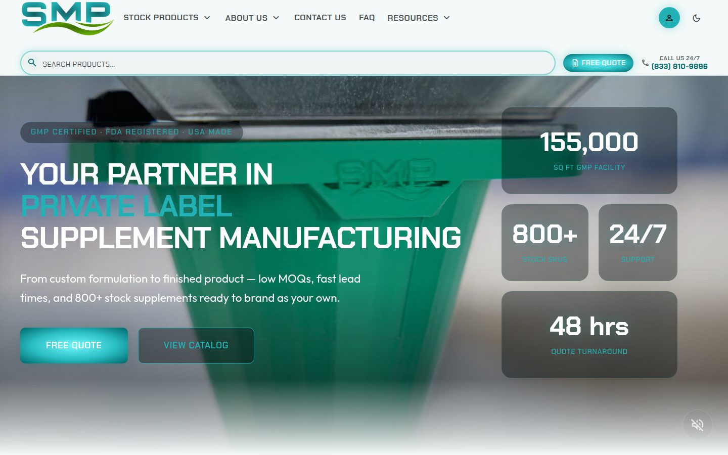 Screenshot of the SMP Nutra homepage